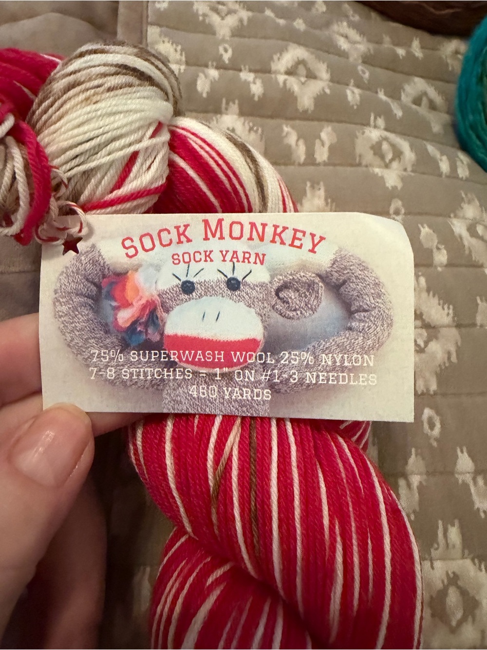 Sock monkey Yarn - Red & White Superwash Wool Blend